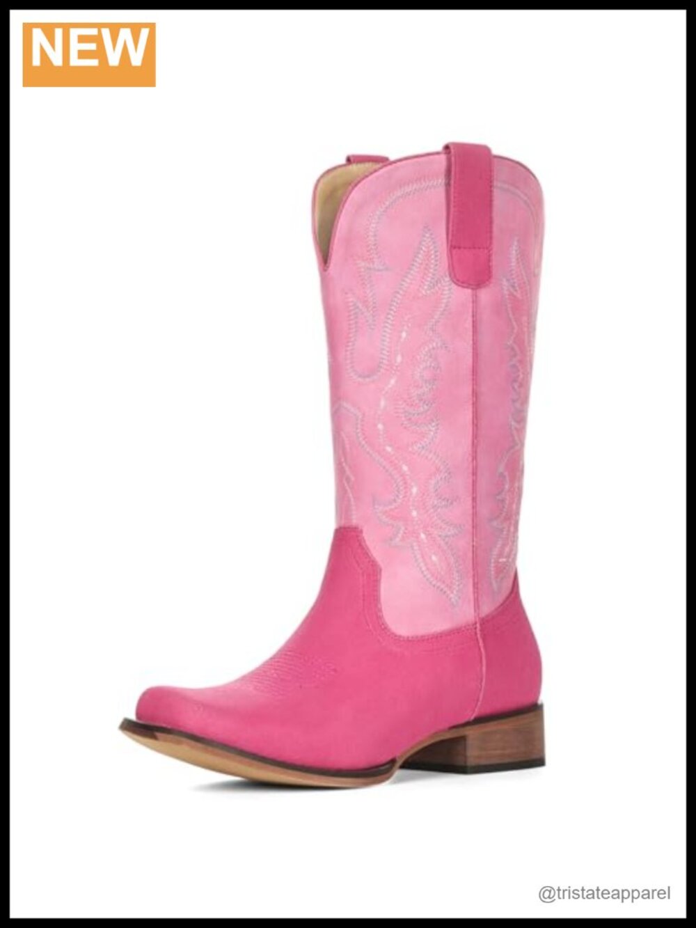IUV Women's Cowboy Boots Square Toe Mid Calf Faux Leather Western Boots